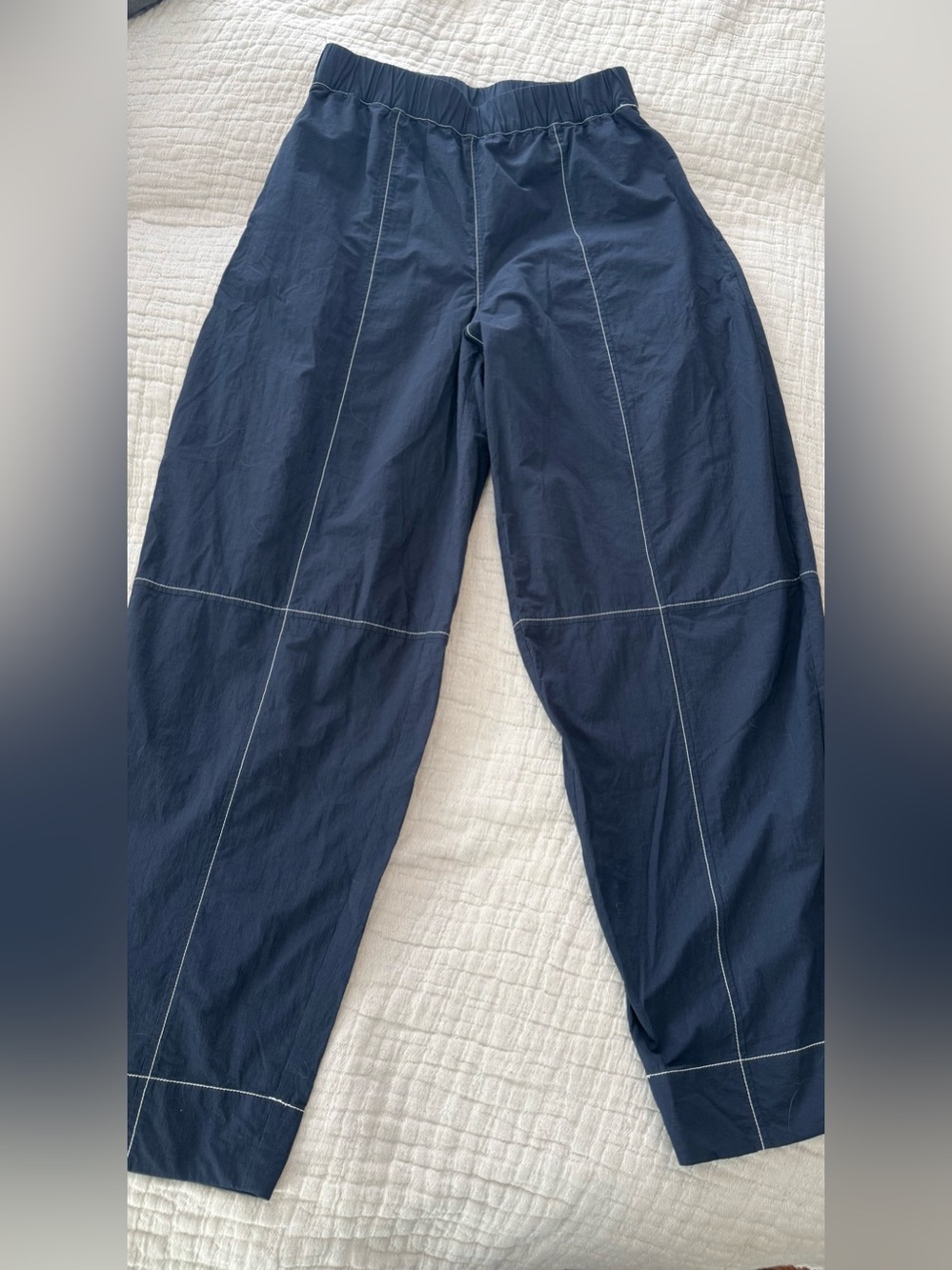 GANNI Navy Performance Stitch-Detail Barrel Pants Cotton EUC 1278